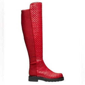 NEW Stuart Weitzman 5050 Lift Woven Over-the-Knee Boots Chile Red Leather size 6